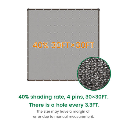 Xlimin 40% 30 X 30 FT Black Shade Cloth, Outdoor Woven Sun Shade with Grommets, Durable Breathable Netting Shading Antifreezing for Patio, Garden, DIY Home, Plants Cover, Greenhouse, Dog Kennel