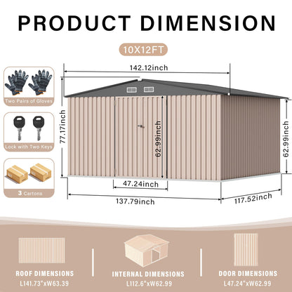 12X10 ft Outdoor Metal Storage Building, Storage Shed with Secure Lockable Door & Air Ventilation System, Premium Metal Tool Shed for Garden, Backyard, Patio, Ideal for Lawn Equipment & Tools