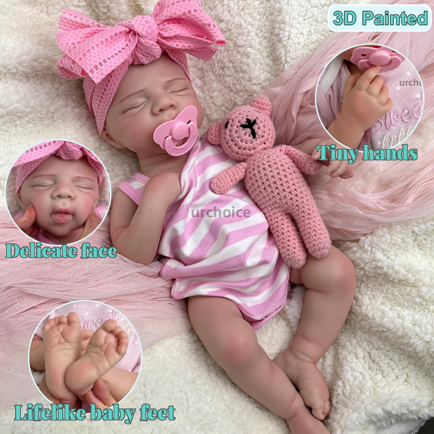 Oppaionaho Realistic 19 inch Pascale Girl Open Mouth Full Body Silicone Reborn Baby Dolls, Lifelike Sleeping Newborn Doll Anatomically Correct (Girl)