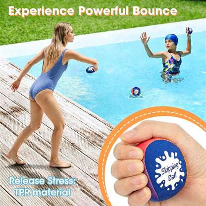 Korlon Skipping Water Ball, 4 Pack Water Bouncing Balls for Pool, Colorful Pool Toys for Swimming Game Summer Fun Lake Beach, Water Balls Toys with Mesh Bag