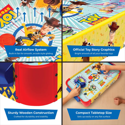 World Tech Toys Toy Story Air Hockey Table for Kids - Buzz & Woody Tabletop Game with Puck, Pushers & Air Flow System - Disney Pixar Licensed - Kids 4+