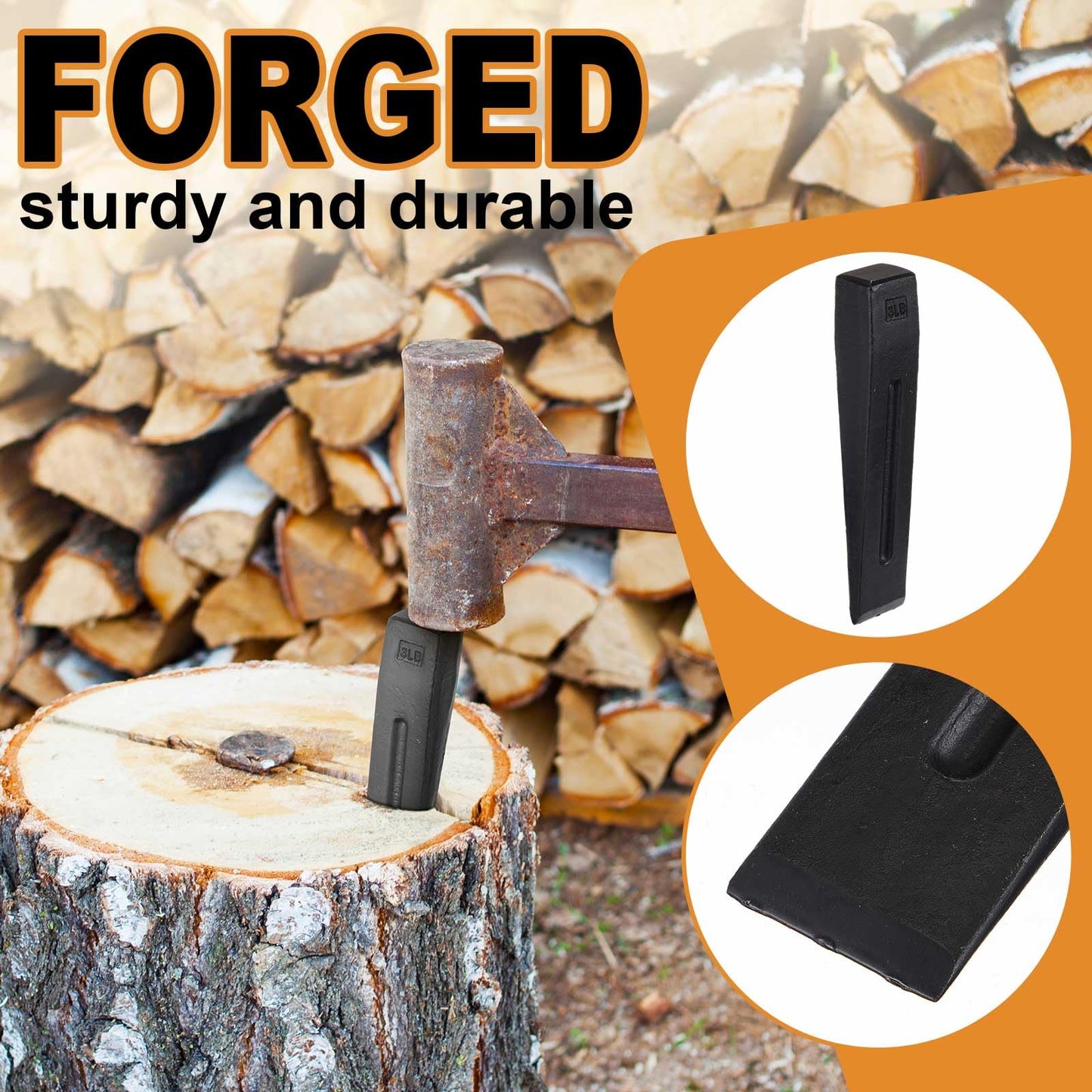 Otoolling 2 Pcs Manual Log Splitter Wedge Wood Splitting Wedges for Firewood 2 Way Black Design Forged Steel Tool for Easy Wood Splitting Sharpened Edge for Outdoor Logging Chopping(3 Lbs)