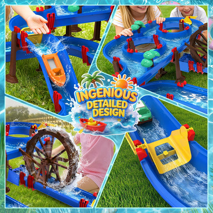TERRAMUS 2-Tier Water Table Toys with Watermill for Kids, Upgraded Large 115PCS Water Park Playset, Summer Toys DIY Waterways for Backyard Beach Pool Lawn,Outdoor Toy for 3-5 4-8, Gifts for Boys Girls