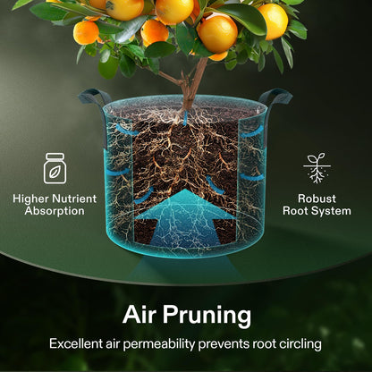 VIVOSUN 5-Pack 15 Gallon Grow Bags, 500G Thick Nonwoven Fabric Pots with Strap Handles, Multi-Purpose Rings, for Low Stress Plant Training Fruits, Vegetables, and Flowers