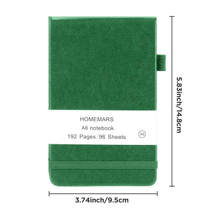 HOMEMARS Small Notebook, Pocket Notebook, Note Pads,3 Pack, Notebook A6, Blank Notepad,3.74" x 5.83"Leather, Black, Green, Yellow,200 Pages Each, Hardcover, Mini Journal Notepad