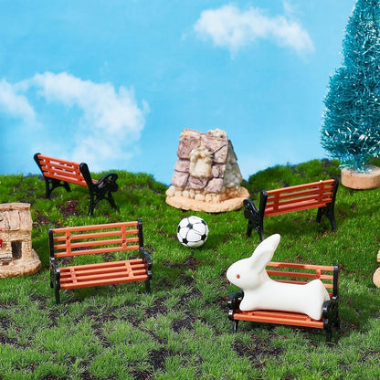 Miniature Park Bench Set 2-Pack - 1:12 Scale Brown Garden Seats with Realistic Detailing, Tiny Park Benches for Dollhouse and Fairy Garden Accessories, Train Platform and Miniature Landscape Décor