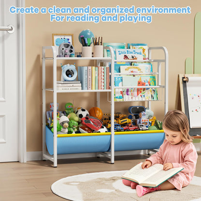GUIBUKEYAN 3 in 1 Kids Bookshelf and Toy Storage Organizer, Baby Montessori Bookshelf Book Organizer for Kids, Toddler Book Display Shelf Ideal for Classrooms, Playrooms and Nurseries (Light Blue)