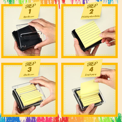Thenshop 10 Pads Pop up Sticky Notes with 1 Pack Pop up Note Dispenser Note Holder Black Base Clear Top Self Stick Memo Ruled Adhesive Notes 3x3 Ruled Memo Pads Refills 100 Sheet/pad
