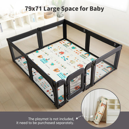 Baby Playpen with Door, Foldable Adjustable Play Pen for Babies and Toddlers,Heavy-Duty Play Yard Fence Play Area, Large Toddler Playpen, Black