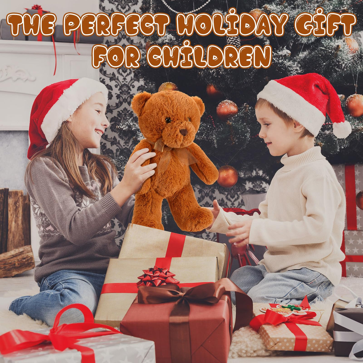 HyDren 2 Pack Bear Stuffed Animals 18 Inch Cuddly Stuffed Bear Plushies with Bow for Birthday Gifts Baby Shower Decors Valentines Party Decors(Light Brown,Brown)