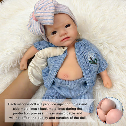 Gileutay 12 Inch Life Like Silicone Baby Doll Girl with Open Mouth Realistic Full Body Silicone Reborn Baby