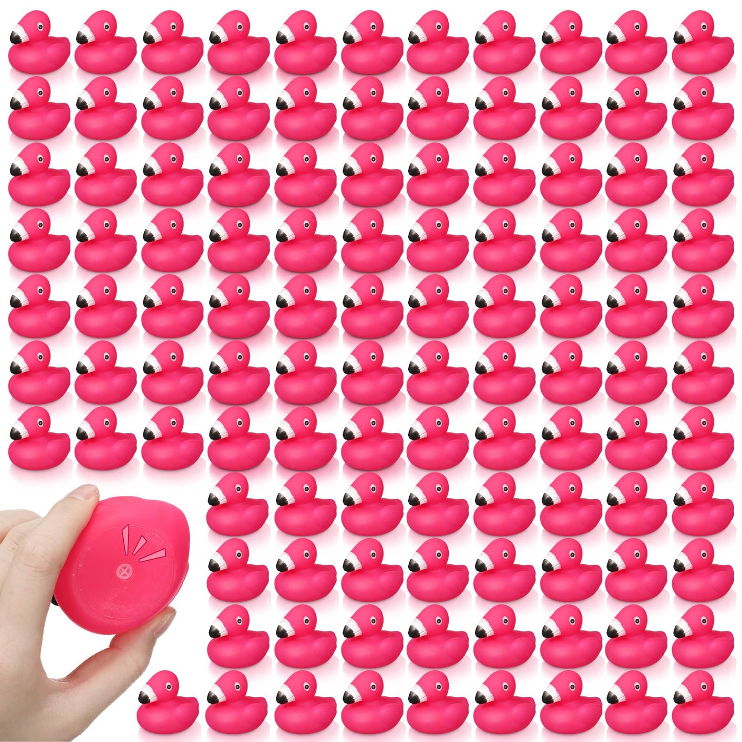 Honoson 50 Pcs Flamingo Rubber Duckies Bulk Pink Flamingos Party Favors Bath Toy Pool Floating Squeak Rubber Ducks for Birthday Party Decoration Baby Shower Cake Decoration Classroom Prizes