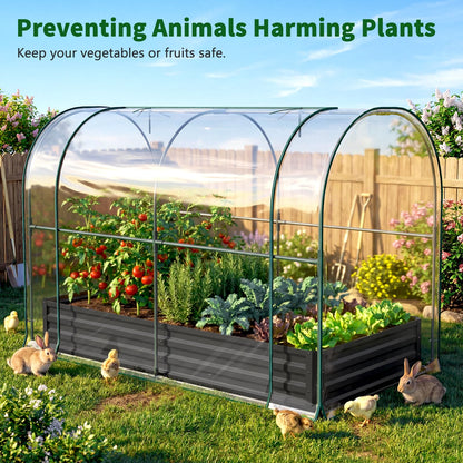 Galvanized Raised Garden Bed for Gardening Vegetables with Cover, 71"x35.4"x47.2" Outdoor Metal Planter Box Kit with Roll-Up Large Screen Windows Mini Greenhouse for Growing Vegetables Flower