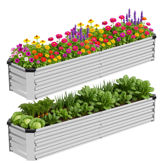 Bujijun 2 Pack 6x1.5x1FT Galvanized Metal Raised Garden Bed Kit for Vegetables, Herbs, Open-Bottom Large Capacity Outdoor Planter Box Gardening Stakes, Silver