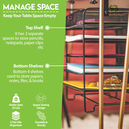 SB Simpli Better File Organizer 5 Tier Under The Desk File Holder, Clamp On Hanging File Organizer, SPACE SAVING DESIGN File Holder for Office Desk