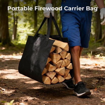 suchown 34 Inch Firewood Rack Outdoor with Log Carrier Bag, Indoor Fire Wood Holder, Metal Heavy Duty Log Holder, Rustproof Firewood Storage Tool for Fireplace Patio Deck