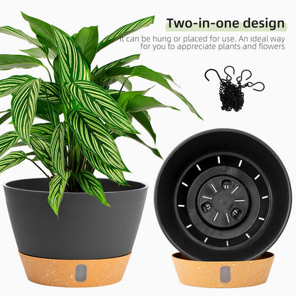 QCQHDU 2 Pack 8 Inch Hanging Planters for Indoor Outdoor Plants, Hanging Baskets Flower Pots with Reservoir Tray & Visible Water-Level
