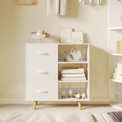 ELYUP Bookcase with Fabric Storage Bins - 6 Cube Organizer Display Bookshelf for Home Office, White