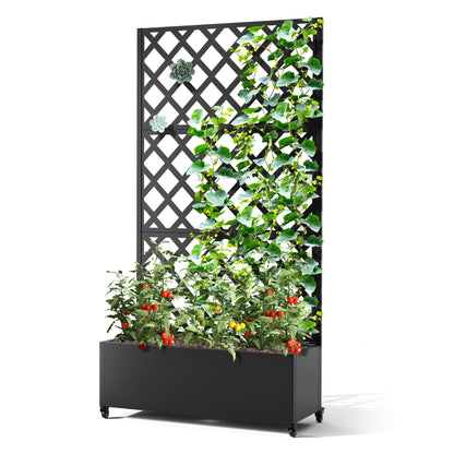 TUYOHW Metal Planter Box with Trellis, Raised Garden Bed with Privacy Screen, Outdoor Planter Box for Climbing Plants, Vine Support Flower Bed with Drainage Holes for Garden, Patio, Balcony