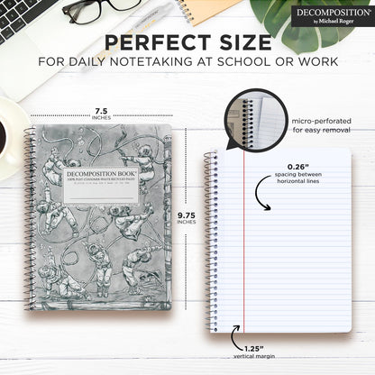 Decomposition Deep Stretch College Ruled Spiral Notebook - 9.75 x 7.5 Journal with 160 Lined Pages - 100% Recycled Paper - Cute Notebooks for School Supplies, Home & Office - Made in USA
