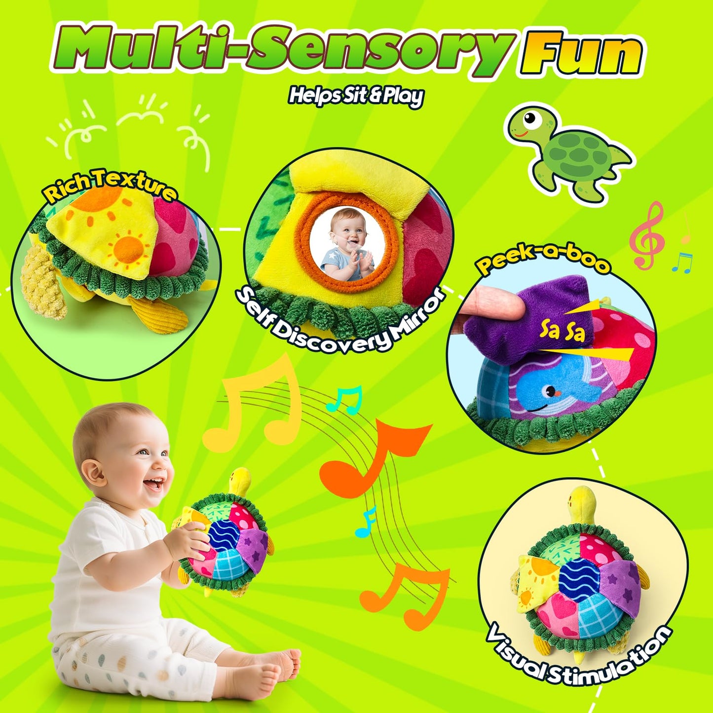 Esjay Baby Toys 6-12 18 Months, Crawling Musical Turtle Plush Tummy Time Toy, Dancing Bouncing Recording Walking Sensory Toys for 6 Month+ Old Infants, Gifts for 1 2 3 Year Old Boys Girls Toddlers