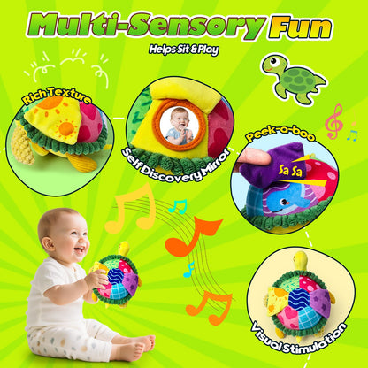 Esjay Crawling Musical Turtle Plush Toy and Busy Board, Dancing Bouncing Recording Walking Sensory Toys for Boys Girls Toddlers, Yellow