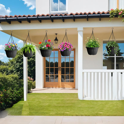FGstyle 6 Pack Hanging Planters 8 Inch,Self Watering Pots for Indoor Plants,Plastic Hanging Basket with Soil Elevator and 20" Chain for Home Garden Porch Balcony Patio Decor(Black)