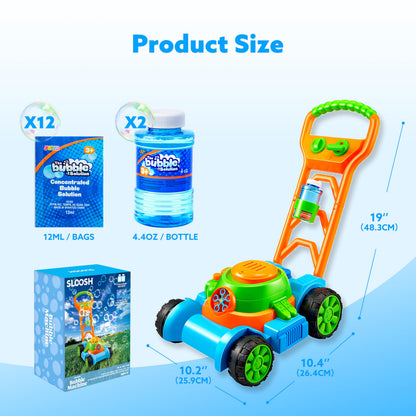 SLOOSH Bubble Lawn Mower Toddler Toys - Spill-Proof Bubble Machine Pretend Gardening Play Toy for Age 1 2 3 1-3 Year Old Baby Boys Indoor Outdoor Use, Easter Basket Stuffers Birthday Gifts (Blue)
