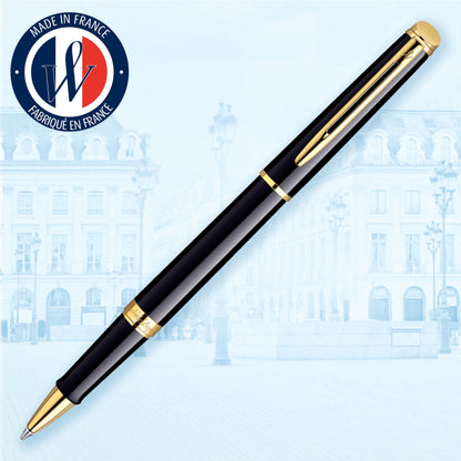 Waterman Hémisphère Rollerball Pen | Gloss Black with 23k Gold Trim | Fine Point | Black Ink | Gift Box
