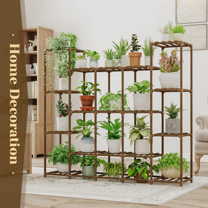 Bamworld Large Plant Shelf Indoor Plant Shelf Outdoor Tall Wood Plant Holder for Living Room Multiple Plants Patio Balcony Garden 17 Pots