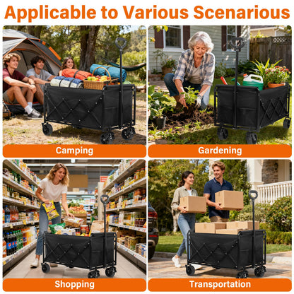 Wagons Carts Foldable — Heavy Duty Collapsible Wagon for Groceries, Apartment Moving & Storage Wagon cart with Wheels Foldable,Portable Folding Wagon for Yard Work, Travel, Shopping,Picnic & Beach