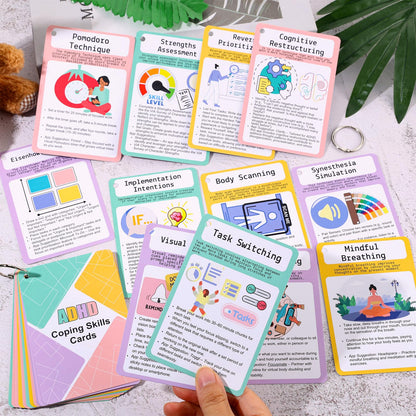 25 Pcs ADHD Coping Skills Cards Emotional Regulation Tool Time Management Therapy Stress Relief Calm Down Corner Supplies Focus Training ADHD Tools for Adults Teens