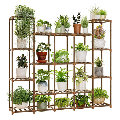 Bamworld Large Plant Shelf Indoor Plant Shelf Outdoor Tall Wood Plant Holder for Living Room Multiple Plants Patio Balcony Garden 17 Pots