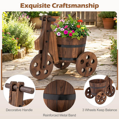 HAPPYGRILL Wooden Wagon Planter, Rustic Wood Wheelbarrow Planter w/3 Wheels,Drainage Hole & Storage Box for Growing Vegetables Herbs, Indoor Outdoor Flower Pot Cart for Patio Balcony Garden Decor (1)