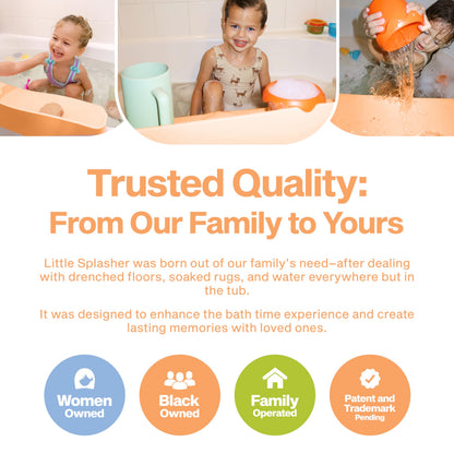 Little Splasher Original PlayPad, Bathtub Splash Guard Play Shelf - Toy Tray Caddy Holder Storage - Suction Cups Attach to Bath Tub - No Mess Water Spill in Bathroom for Toddlers Kids Baby (Orange)