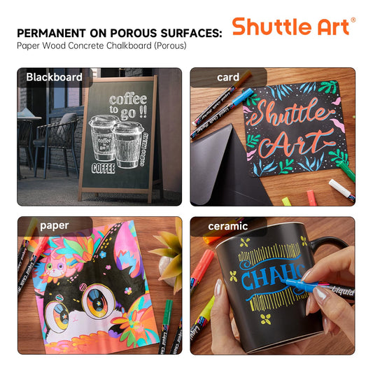 Shuttle Art Chalk Markers, 24 Vibrant Colors Liquid Chalk Markers Pens for Chalkboards, Windows, Glass, Cars, Erasable, 3mm Reversible Fine Tip with Chalkboard Labels for Office Home Supplies