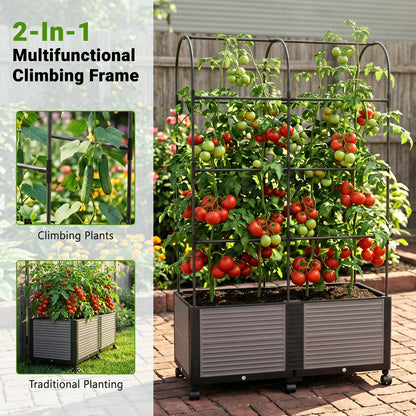 DoCred Raised Garden Bed Planter Box with Trellis for Climbing Vegetables Plants, Tomatoes Planters Outdoor Tomato Cage with Wheels, Indoor Outdoor Use