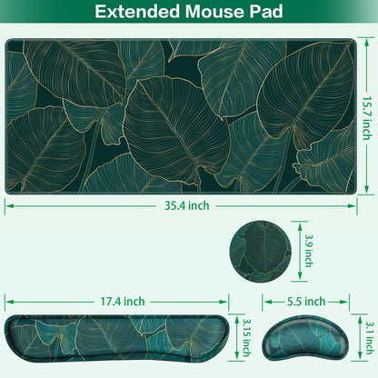 Desk Mat, Large Gaming Mouse Pad with Wrist Rest, 4in1 XXL Mousepad+Keyboard Wrist Rest+Mouse Pad Wrist Support+Cup Coaster Set Ergonomic for Computer Desk Accessories Decor Home Office Table Women