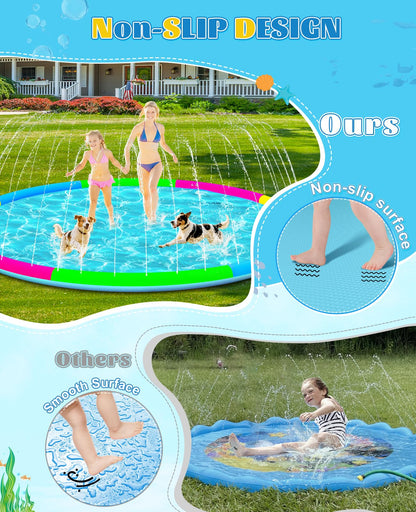 118" Extra Large Splash Pad - Non-Slip Splash Pad for Kids and Dogs Thickened Dog Pool with Sprinkler Outdoor Water Toys Giant Fountain Play Mat for Toddlers Children Adults Pets