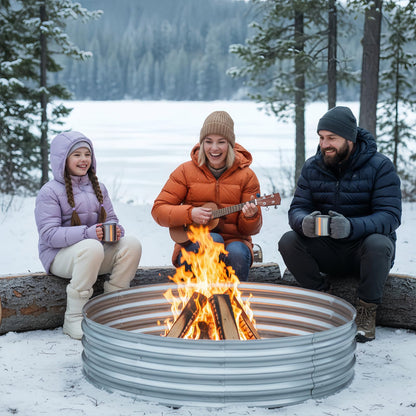 Eclaron 60 Inch Galvanized Steel Fire Pit Ring, 12 Inch Raised Heavy Duty Wood Burning Campfire Ring, Heat Resistant Outdoor Fireplace for Backyard, Patio & Camping