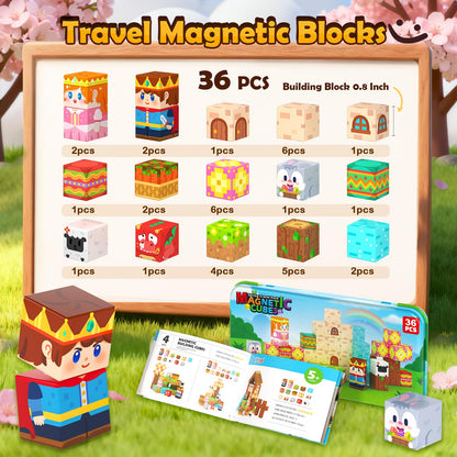 Mini Magnetic Blocks with Case - Portable Building Cubes Travel Toys for Kids Ages 4-8 Construction STEM Learning Set for Toddlers Build Mine Magnet World Christmas Birthday Gift for Boys Girls 3-5