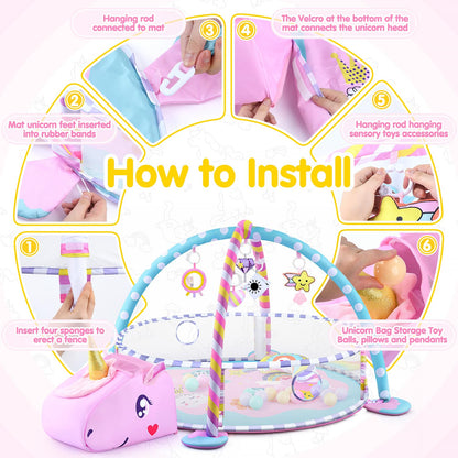 WeeHomm Baby Play Mat & Activity Mat - Baby Play Gym Tummy Time Mat with 6 Detachable Sensory Toys for Motor Skills Development, Newborn Baby Toys 0-6-12 Months Essentials Gift Playmats