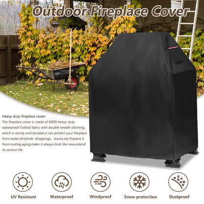 Outdoor Fireplace Cover,Heavy Duty 600D Waterproof Square Chimineas Fireplace Covers,Cover for Panovue Chiminea Fire Pit,32" L x 24" W x 45" H,Black