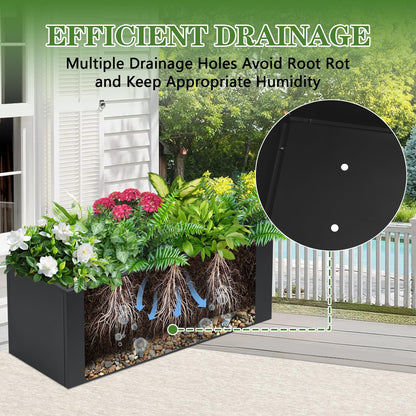 FORJAMINT Metal Planter Boxes 46" L×16" W×16" H Outdoor Rectangular Planter with Removable Insert Shelf，Black Planter Boxes Outdoor, Tall Planter Heavy Duty