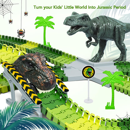 Dinosaur Toys,Create A Dinosaur World Road Race,Flexible Track Playset and 2 pcs Cool Dinosaur car for 3 4 5 6 Year & Up Old boy Girls Best Gift