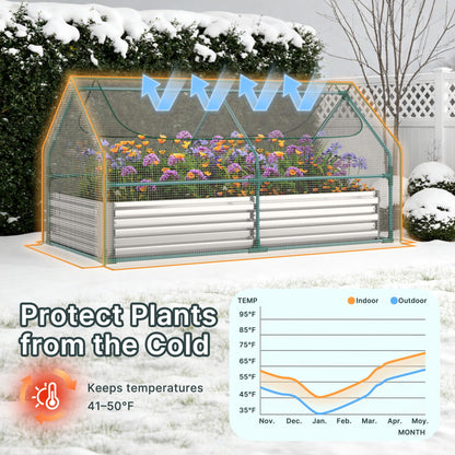 Miory Raised Garden Bed with PE Cover, 6x3x1 FT Galvanized Planter Box Outdoor with Greenhouse Cover, 2 Large Zippered Screen Windows for Vegetables, Flowers, Includes Labels & Gloves