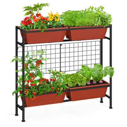 OYEAL Raised Garden Beds with Legs & Trellis, 32" Tall Herb Garden Planters for Indoor/Outdoor Plants, Vertical Elevated Flower Box for Backyard, Porch, Patio, Balcony, Red