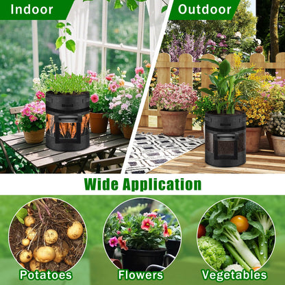 5 Pack 10 Gallon 360° Visible Potato Grow Bags with Shading Flap & Harvest Window – Heavy Duty 400g Non-Woven Fabric Potato Bags for Growing Potatoes with 10 Green Labels, Potato Growing Containers