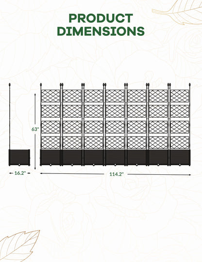 7 PCS Plastic Planter Box with Trellis - 5.25 FT Tall Raised Garden Bed, Lockable Wheels & Drainage for Patio, Balcony Tomatoes, Flowers, Herbs Weather-Resistant Resin Outdoor Decor