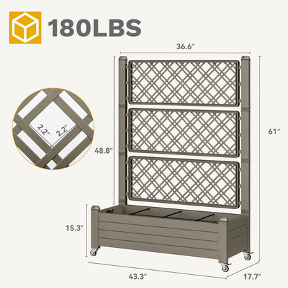 DWVO 3.6 x 1.5 x 5 FT Raised Garden Bed with Trellis, Large Outdoor Planter Trellis Box with Drainage Holes and Wheels for Climbing Plants, Light Brown